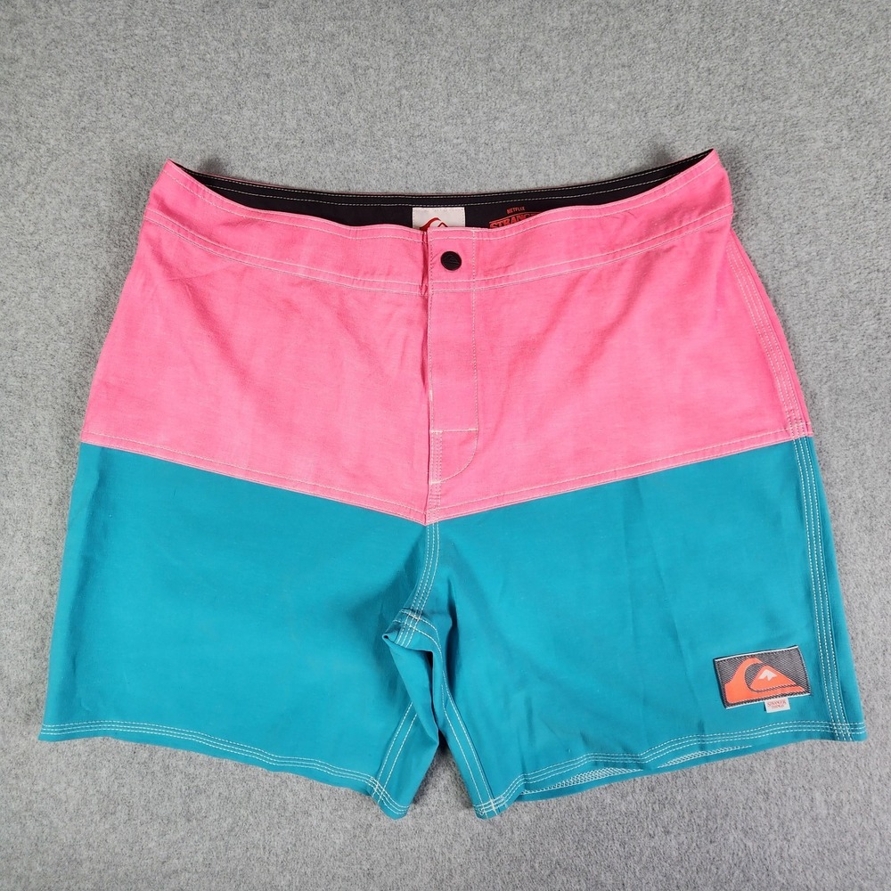 Quiksilver x Stranger Things Netflix Board Shorts Men's 33 Pink Blue Back Pocket